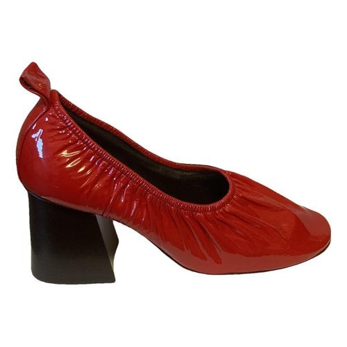 Pre-owned Celine Soft Ballerina Patent Leather Ballet Flats In Red
