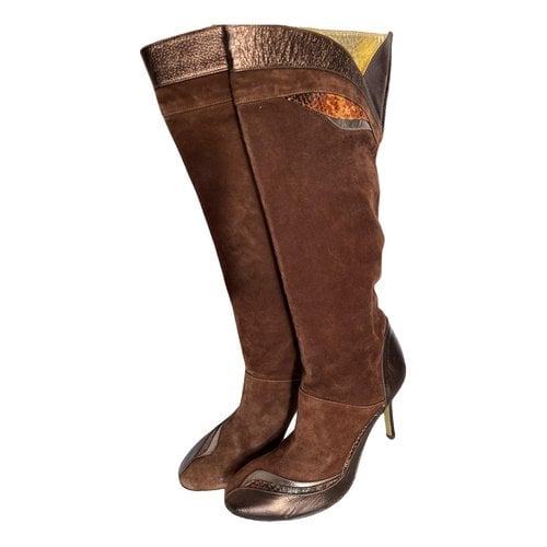 Pre-owned D&g Leather Boots In Brown