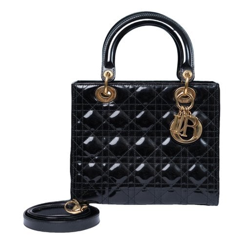 Pre-owned Dior 30 Montaigne Box Patent Leather Handbag In Black