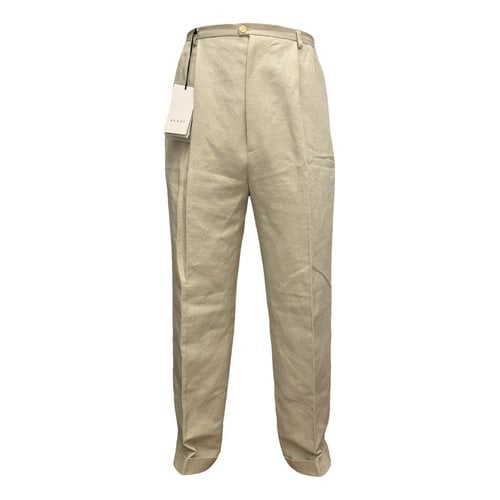 Pre-owned Gucci Linen Trousers In Beige