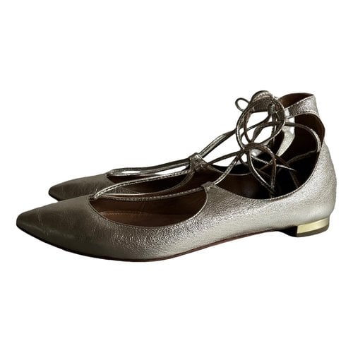 Pre-owned Aquazzura Christy Leather Ballet Flats In Silver
