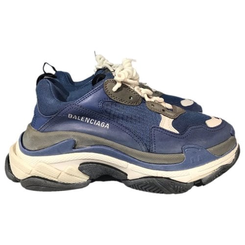 Pre-owned Balenciaga Triple S Leather Trainers In Blue
