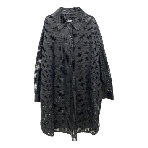 Pre-owned Max Mara Leather Trench Coat In Black
