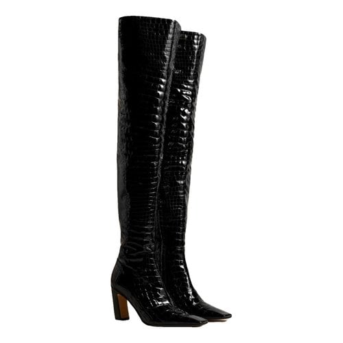 Pre-owned Khaite Patent Leather Riding Boots In Black