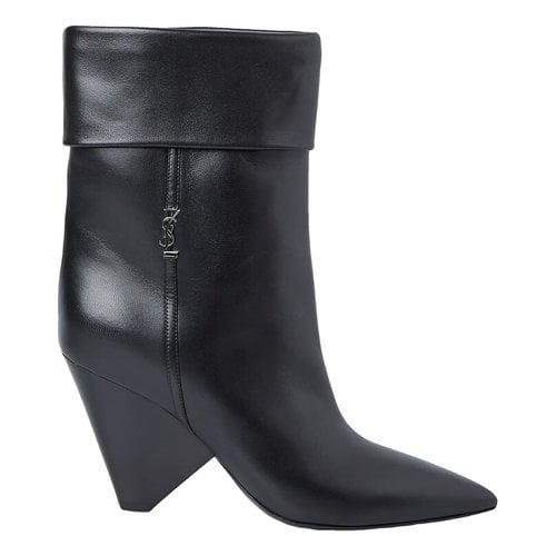 Pre-owned Saint Laurent Niki Leather Ankle Boots In Black