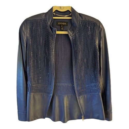 Pre-owned Escada Leather Jacket In Blue