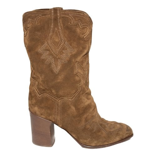 Pre-owned Casadei Cowboy Boots In Camel