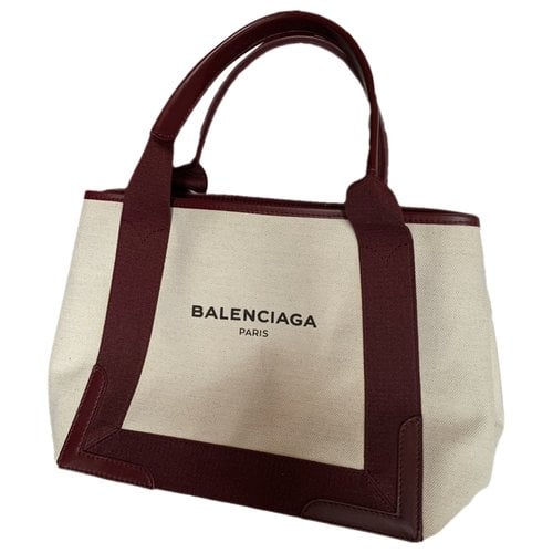 Pre-owned Balenciaga Navy Cabas Tote In Burgundy