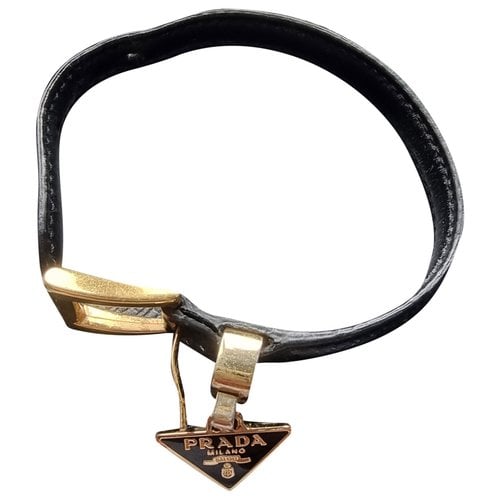 Pre-owned Prada Triangolo Leather Bracelet In Black