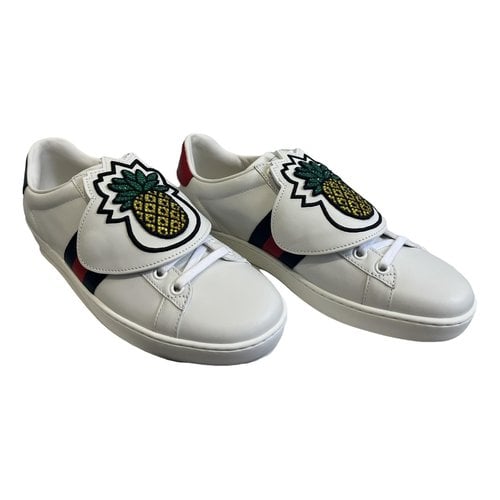 Pre-owned Gucci Ace Leather Trainers In White