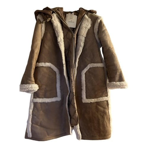 Pre-owned Moncler Leather Coat In Beige