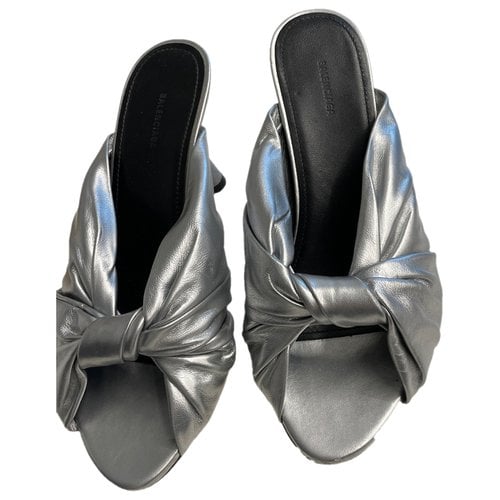 Pre-owned Balenciaga Leather Mules In Silver