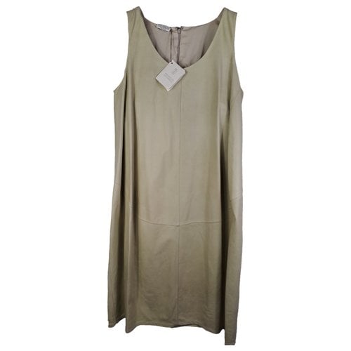 Pre-owned Brunello Cucinelli Leather Mid-length Dress In Beige
