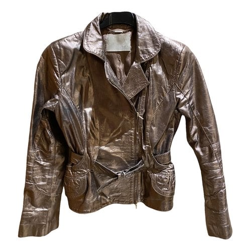 Pre-owned Byblos Leather Biker Jacket In Gold