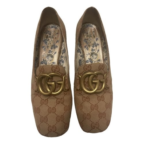 Pre-owned Gucci Marmont Cloth Flats In Beige