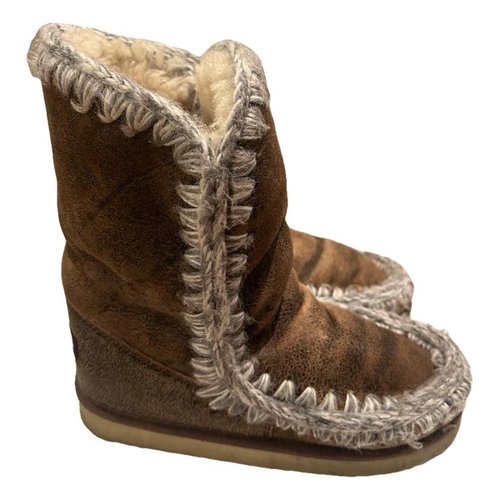 Pre-owned Mou Faux Fur Snow Boots In Brown