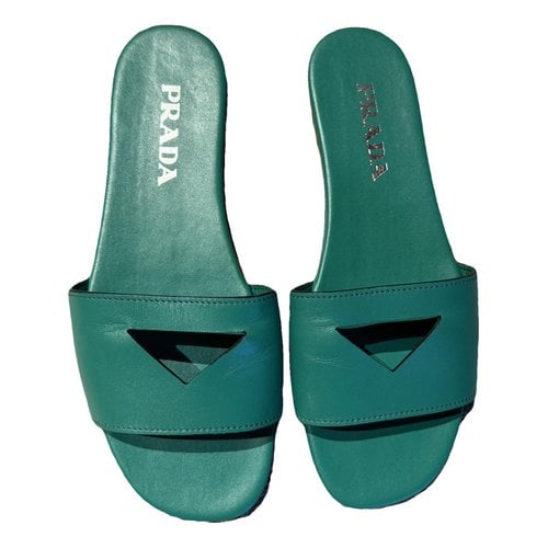 Pre-owned Prada Leather Sandals In Green