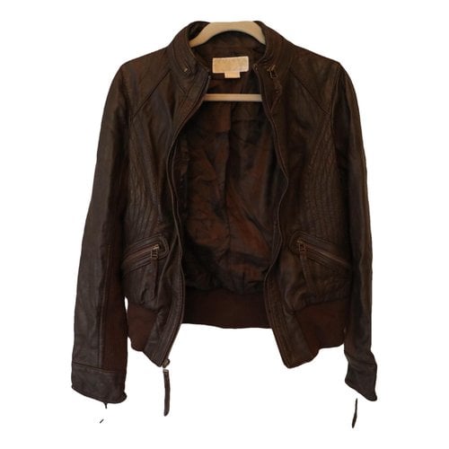Pre-owned Michael Kors Leather Jacket In Brown