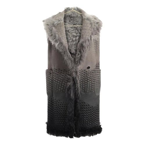 Pre-owned Dior Leather Short Vest In Grey