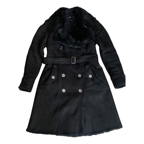 Pre-owned Burberry Shearling Trench Coat In Black