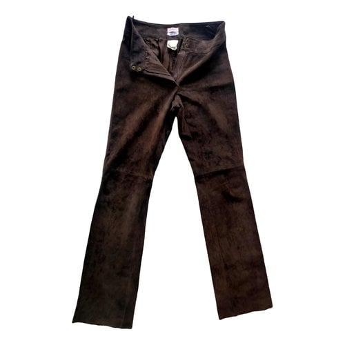 Pre-owned Max & Co Leather Straight Pants In Brown