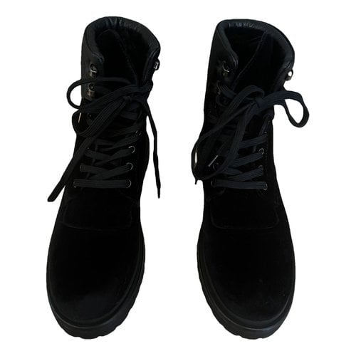 Pre-owned Moncler Velvet Lace Up Boots In Black