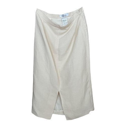 Pre-owned Max Mara Linen Mid-length Skirt In Ecru