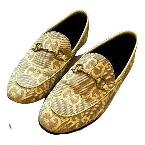 Pre-owned Gucci Jordaan Leather Flats In Yellow