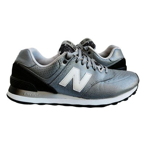 Pre-owned New Balance 574 Leather Trainers In Silver