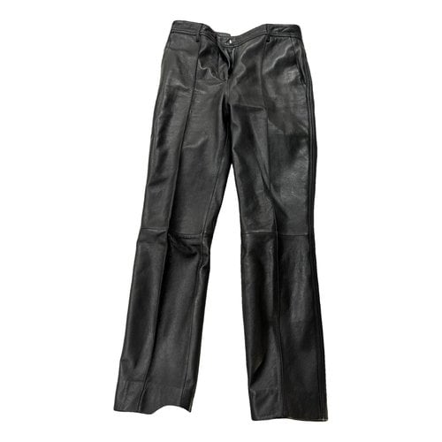 Pre-owned Victoria Beckham Leather Straight Pants In Black