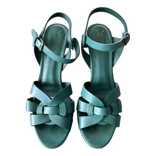 Pre-owned Saint Laurent Tribute Leather Sandal In Green