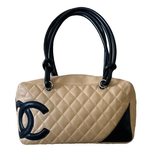 Pre-owned Chanel Cambon Large Rectangle Leather Handbag In Beige