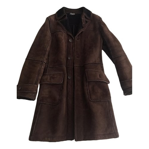 Pre-owned D&g Leather Coat In Brown