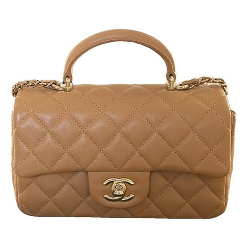 Pre-owned Chanel Timeless Classique Top Handle Leather Handbag In Beige