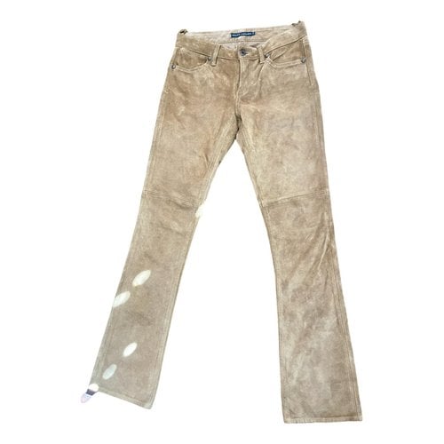 Pre-owned Ralph Lauren Leather Straight Pants In Beige