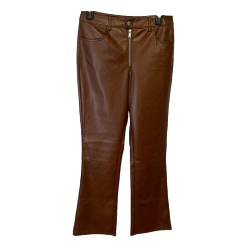 Pre-owned Avec Les Filles Vegan Leather Straight Pants In Brown