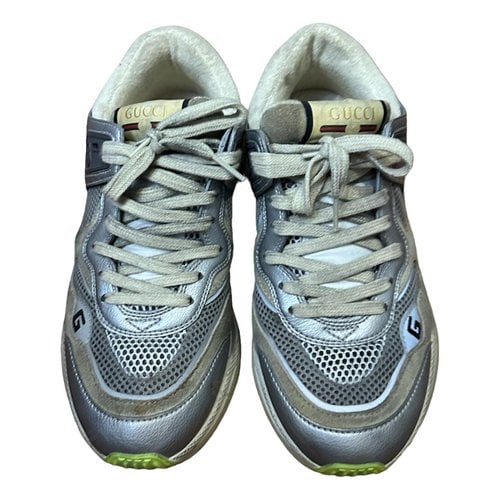 Pre-owned Gucci Ultrapace Leather Trainers In Silver