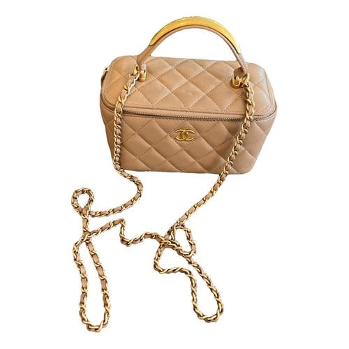 Pre-owned Chanel Vanity Leather Crossbody Bag In Camel