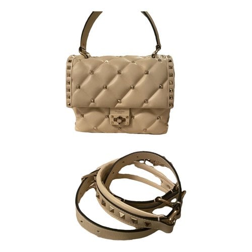 Pre-owned Valentino Garavani Candystud Leather Handbag In Beige