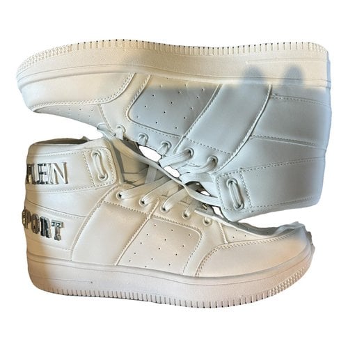 Pre-owned Philipp Plein Money Beast Leather High Trainers In White