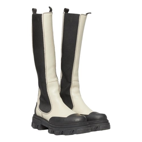 Pre-owned Ganni Leather Boots In White