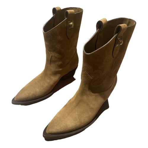 Pre-owned Etro Leather Cowboy Boots In Camel