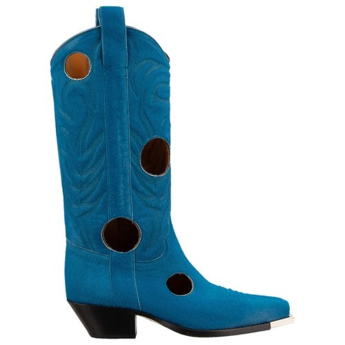 Pre-owned Off-white Leather Western Boots In Blue