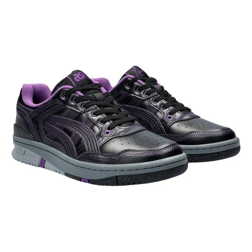 Pre-owned Asics Leather Low Trainers In Black
