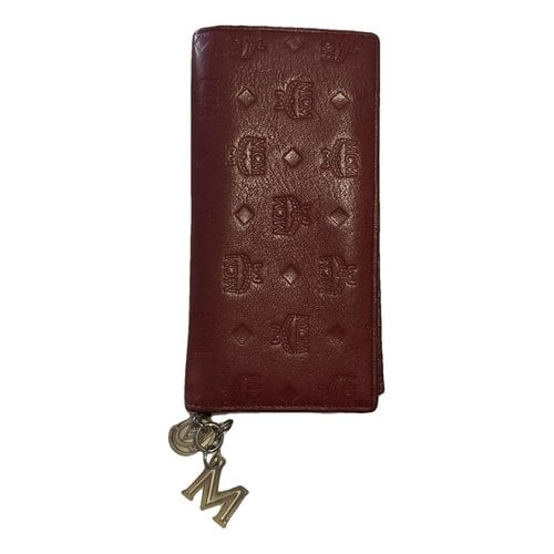 Pre-owned Mcm Leather Card Wallet In Burgundy
