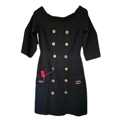 Pre-owned Elisabetta Franchi Wool Mini Dress In Black