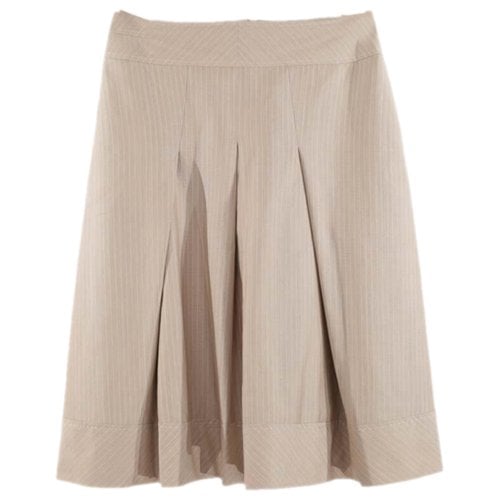 Pre-owned Paule Ka Wool Mid-length Skirt In Camel