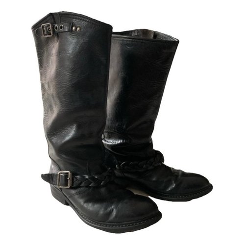 Pre-owned Golden Goose Leather Biker Boots In Black