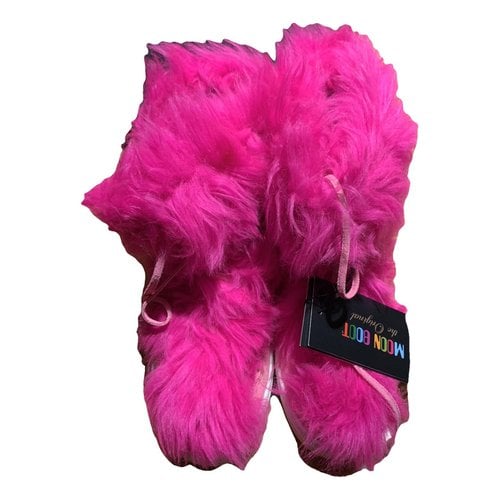 Pre-owned Moon Boot Faux Fur Boots In Pink