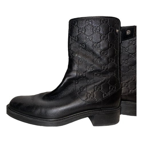 Pre-owned Gucci Marmont Leather Biker Boots In Black